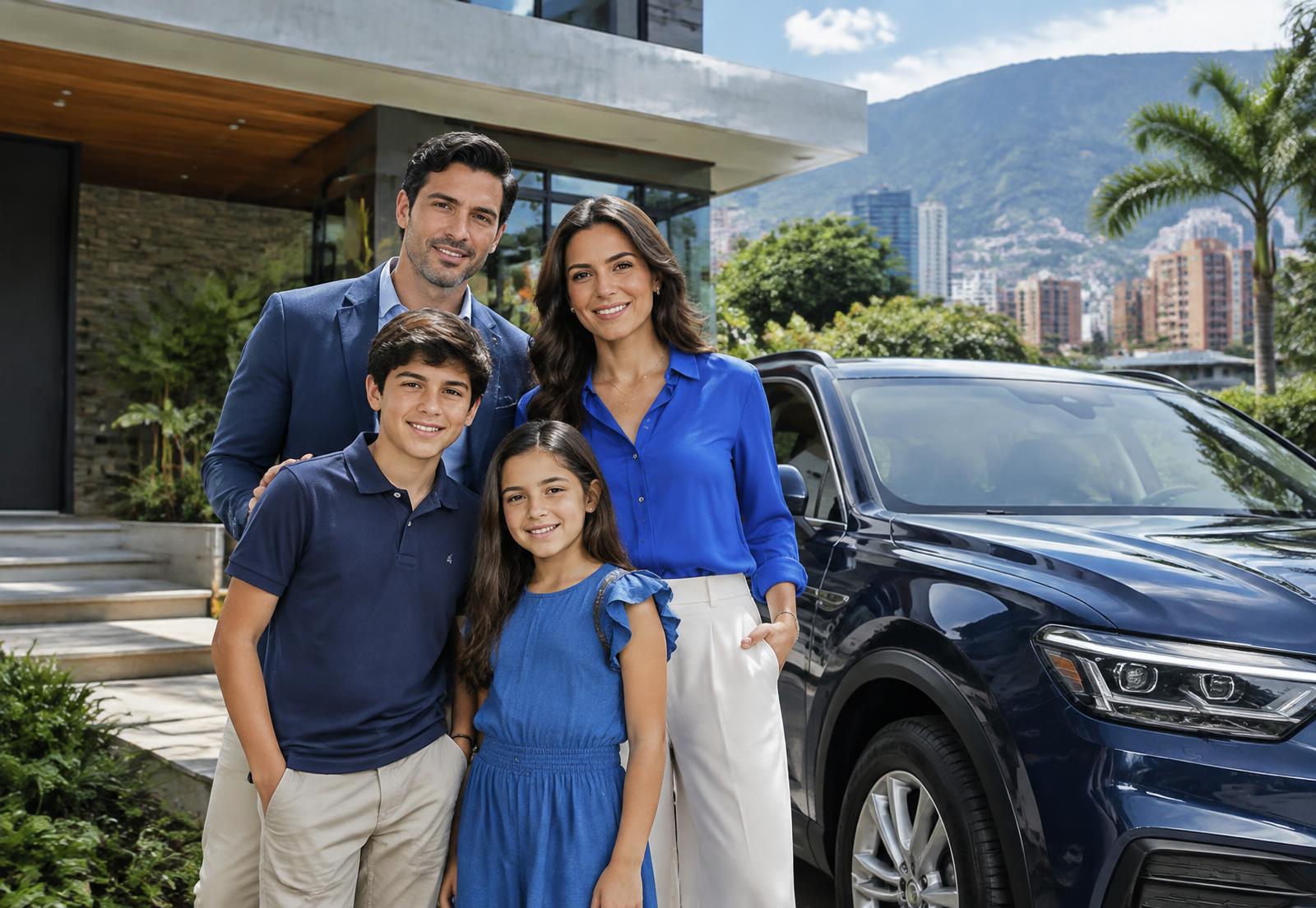 Familia protegida junto a su hogar y vehículo